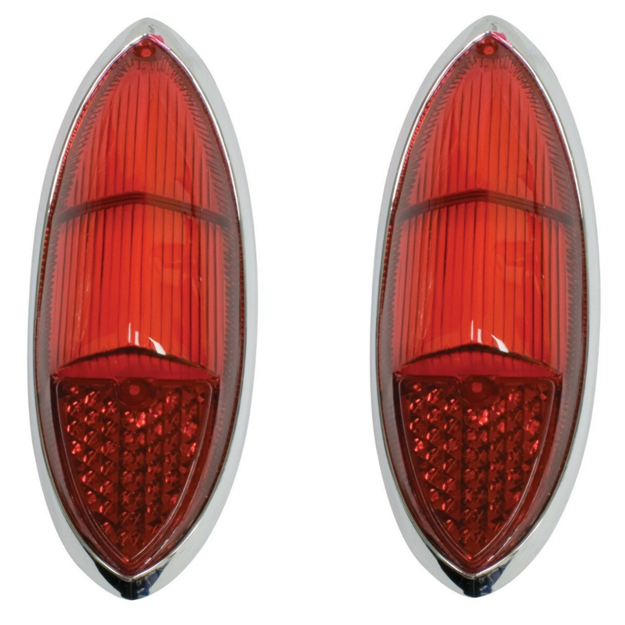 (2) Red Taillight Lenses w/ Chrome Ring, Fits VW Ghia 60-69, 141-945-227D