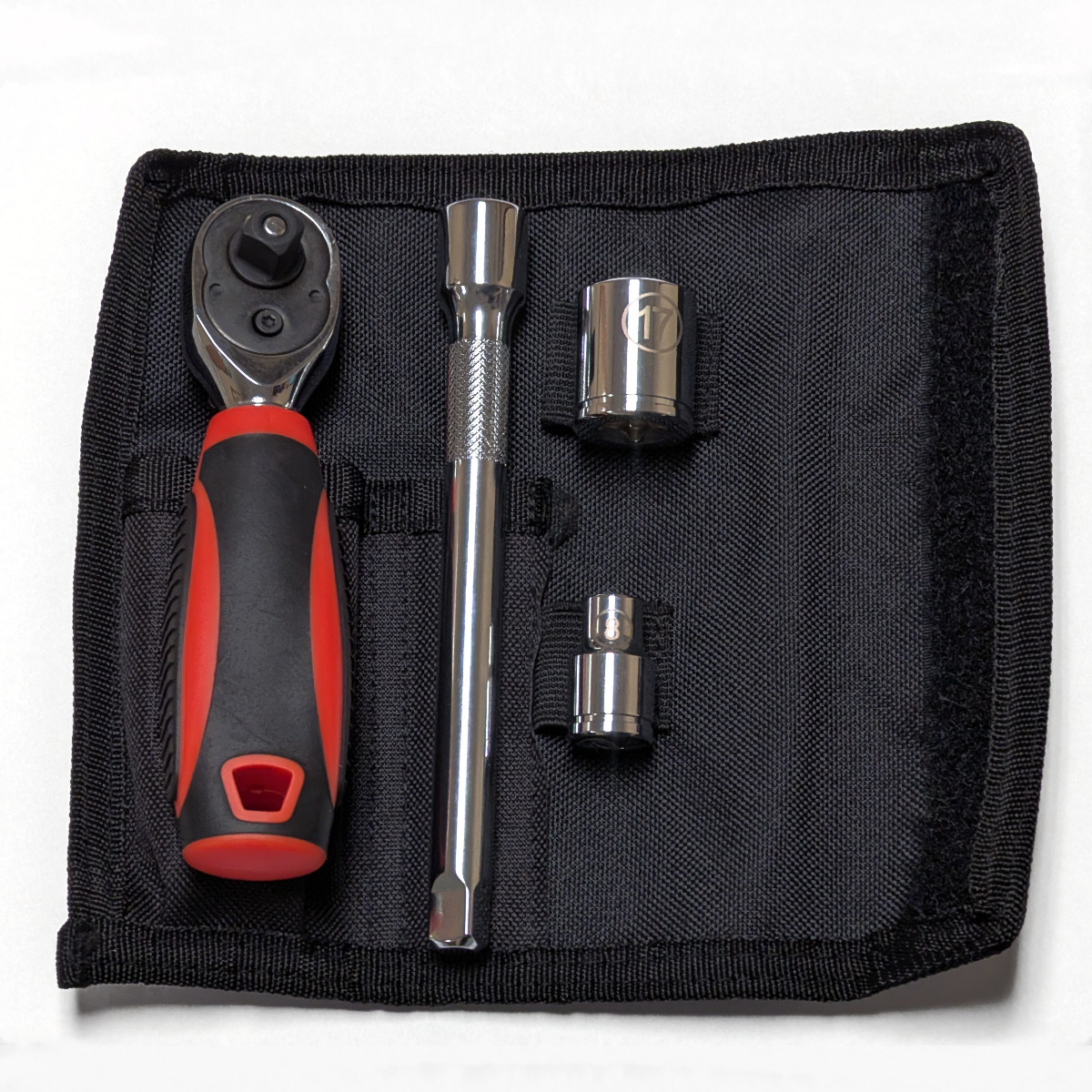 4-Piece Ultra-Compact Mini Ratchet & Socket Tool Kit with Pouch