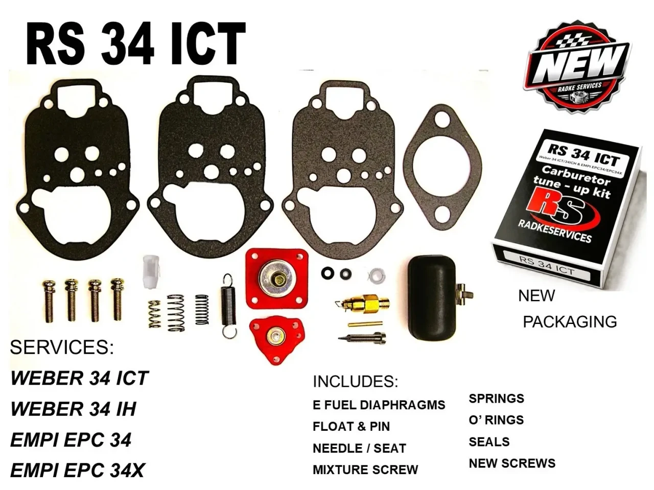 Radke Services RS 34 ICT Carburetor Rebuild Kit 2-Pack for Dual Weber 34 ICT / ICH & EMPI EPC 34 / 34X