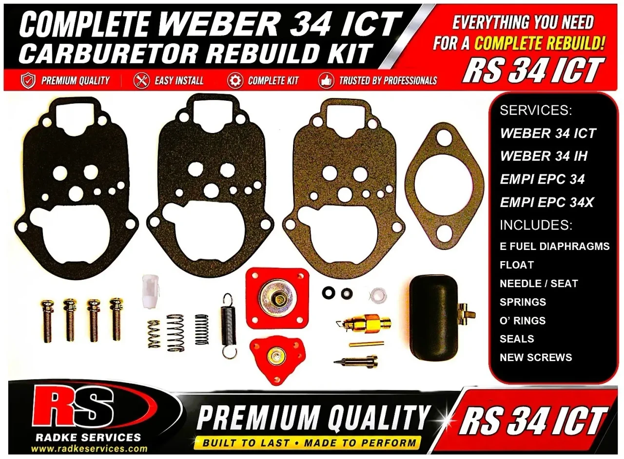 Radke Services RS 34 ICT Carburetor Rebuild Kit 2-Pack for Dual Weber 34 ICT / ICH & EMPI EPC 34 / 34X