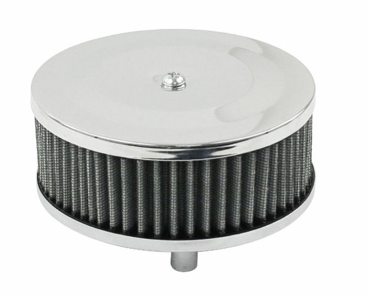 EMPI 9045 4" Tall/5-1/2 Round, Chrome Air Cleaner stock 2" Neck, w/GAUZE, Dune Buggy