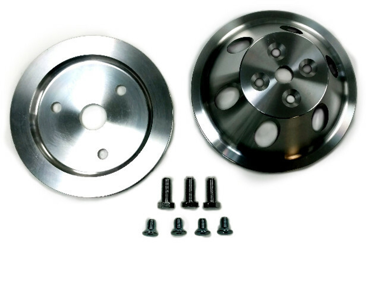 SBC Chevy 283-350 Aluminum SWP 1 Groove Crankshaft Water Pump Pulleys & Bolt Kit