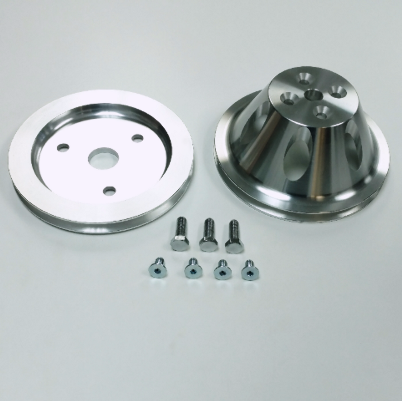 SBC Chevy 283-350 Aluminum SWP 1 Groove Crankshaft Water Pump Pulleys & Bolt Kit