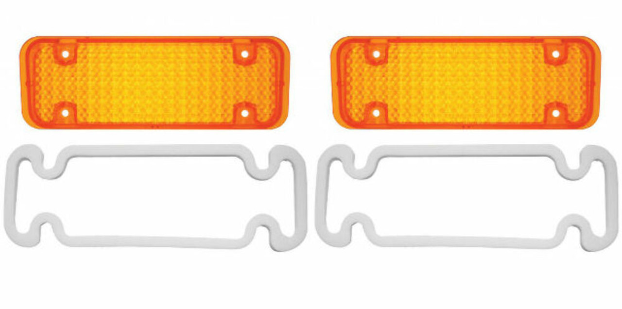Parking Light Lenses With Gaskets, Fits 1971 - 1972 Chevy Truck, Amber, Pair