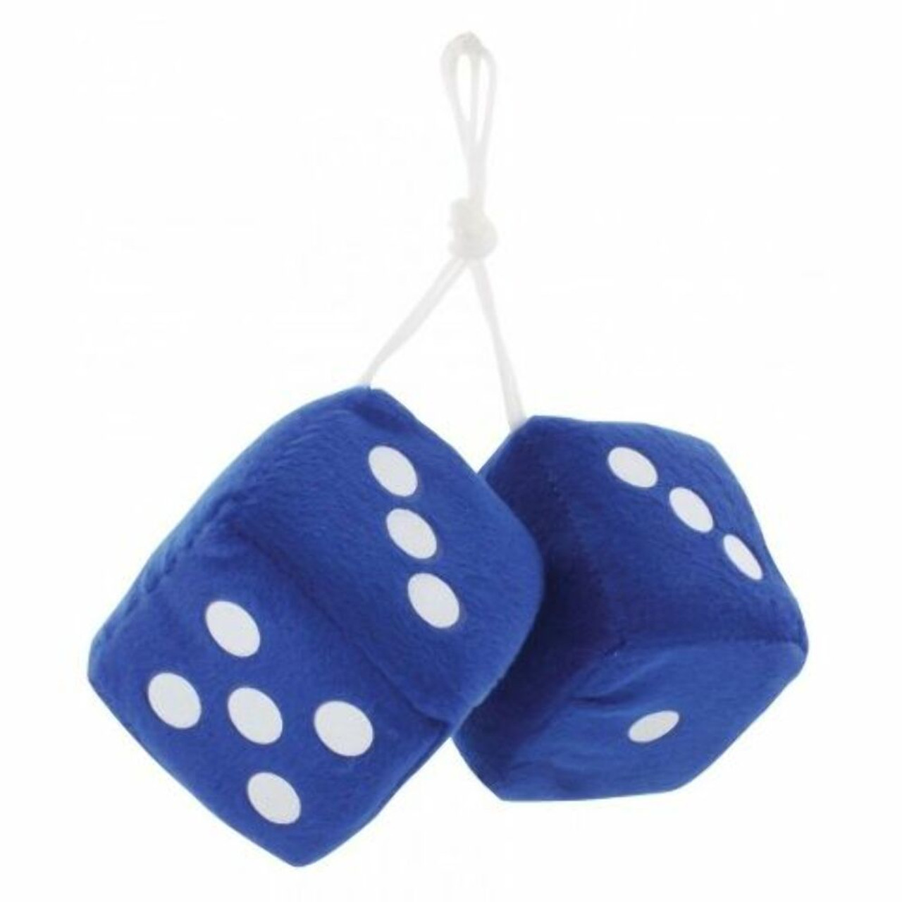 Blue Plush Fuzzy Mirror Dice w/ White Dots ~ Vintage Car Hot Rat Street Rod 3" x 3"