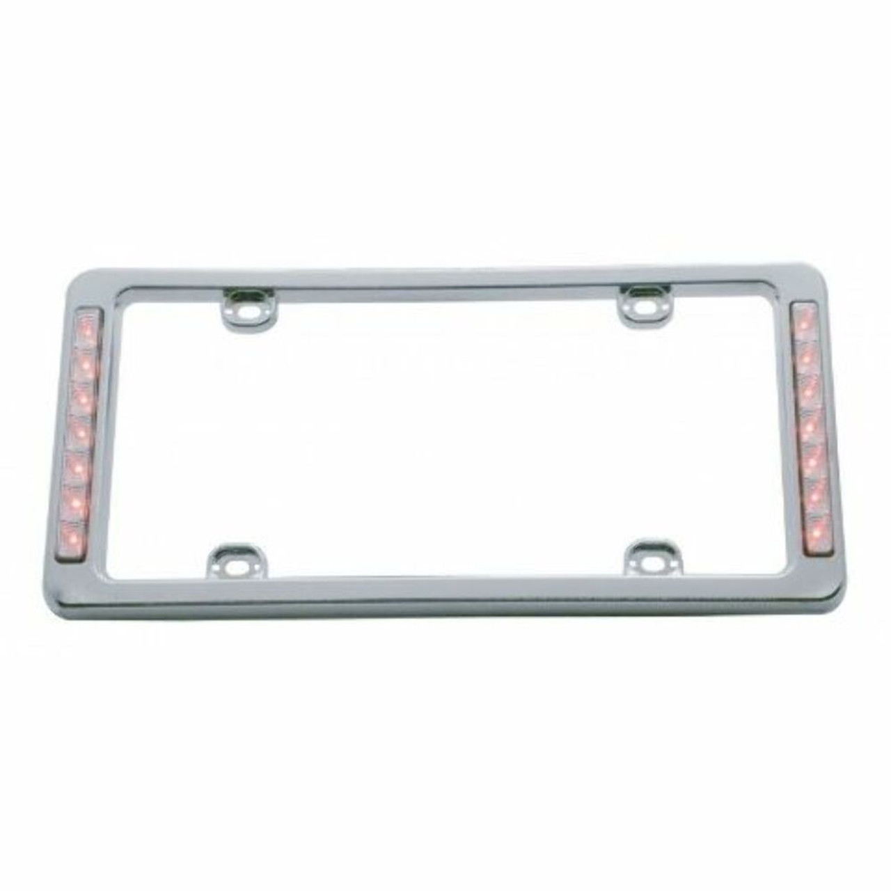 Chrome Plastic Red LED Reverse Lighted License Plate Frame 13-1/2 x 6-5/16