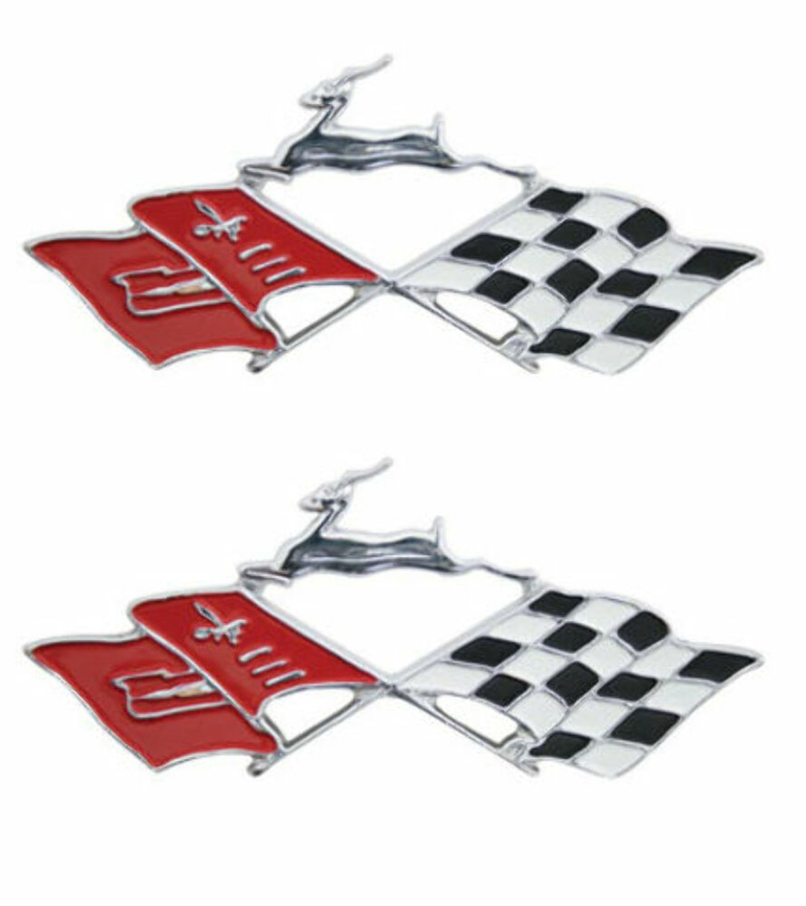 1961 Chevrolet Impala Chrome Die Cast Rear Side Quarter Trim Emblem Flags Pair