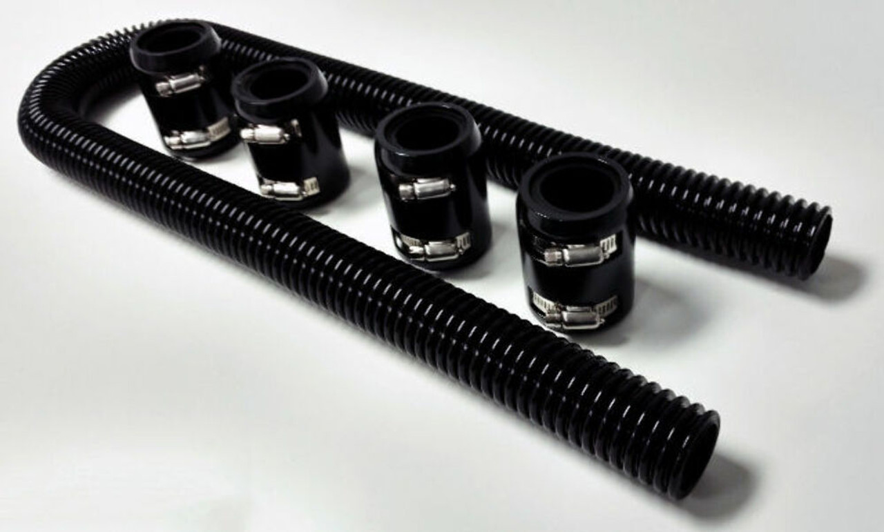 48" Black Stainless Flexible Radiator Hose Kit w/ Black Aluminum End Caps