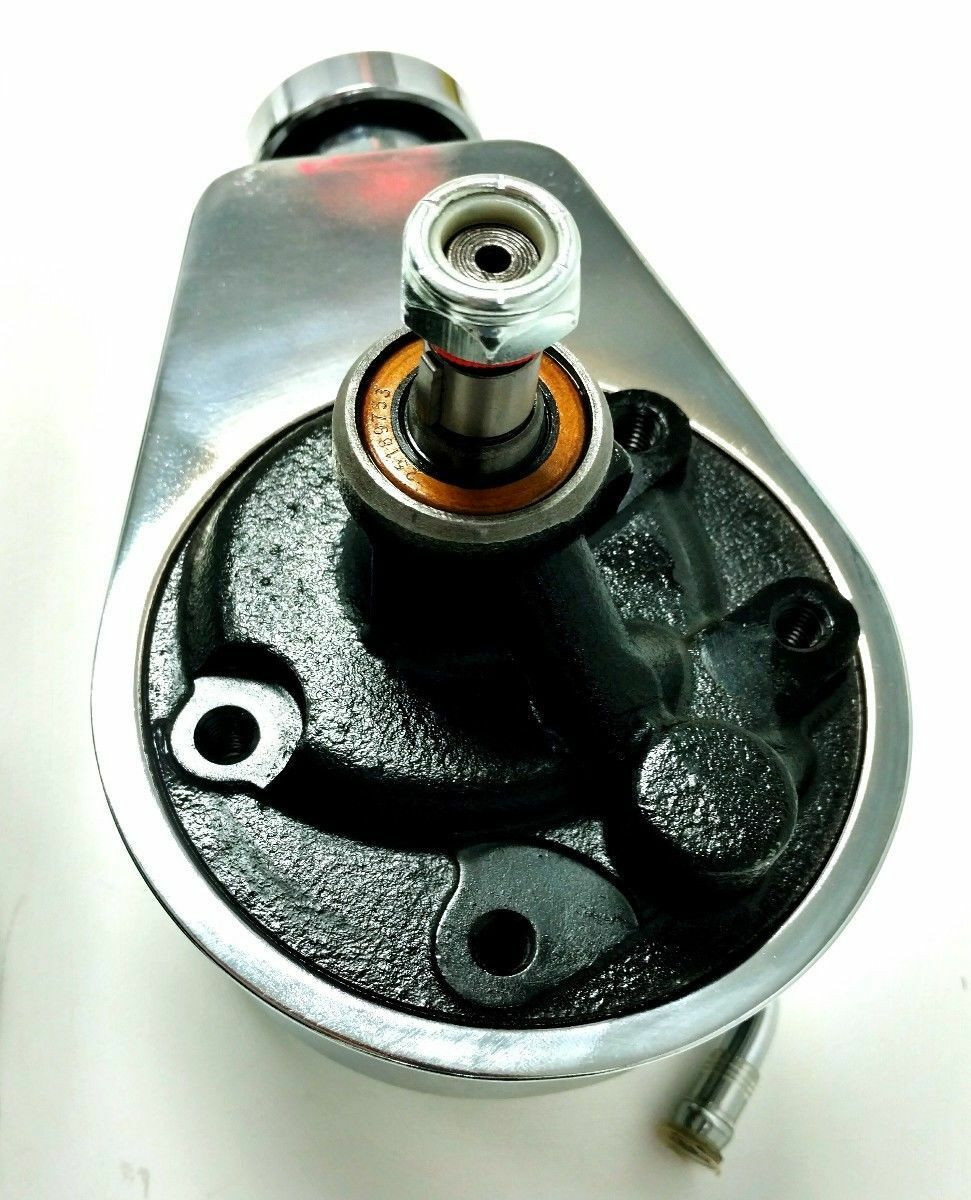 BBC SBC Chevy Chrome Saginaw Style Power Steering Pump W/ Double Groove Pulley E - Foto 12
