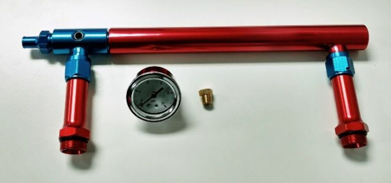 Aluminum Holley 4150 Double Pumper Fuel Line Log Red Blue Anodize w/ White Gauge Aluminum Holley 4150 Double Pumper Fuel Line Log Red Blue Anodize w/ White Gauge