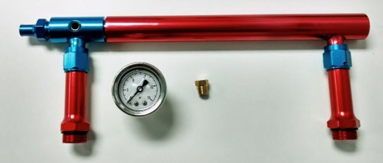 Aluminum Holley 4150 Double Pumper Fuel Log Red Blue Anodized w/ White Oil Gauge