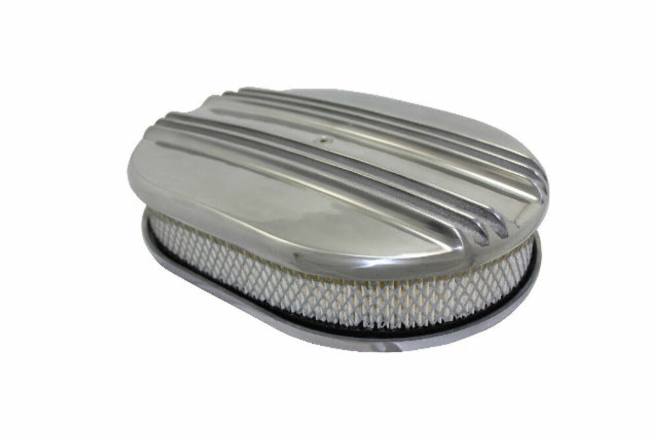 12" Classic Finned Polished Aluminum Oval Air Cleaner w/ Filter, Fits Chevy/Ford V8