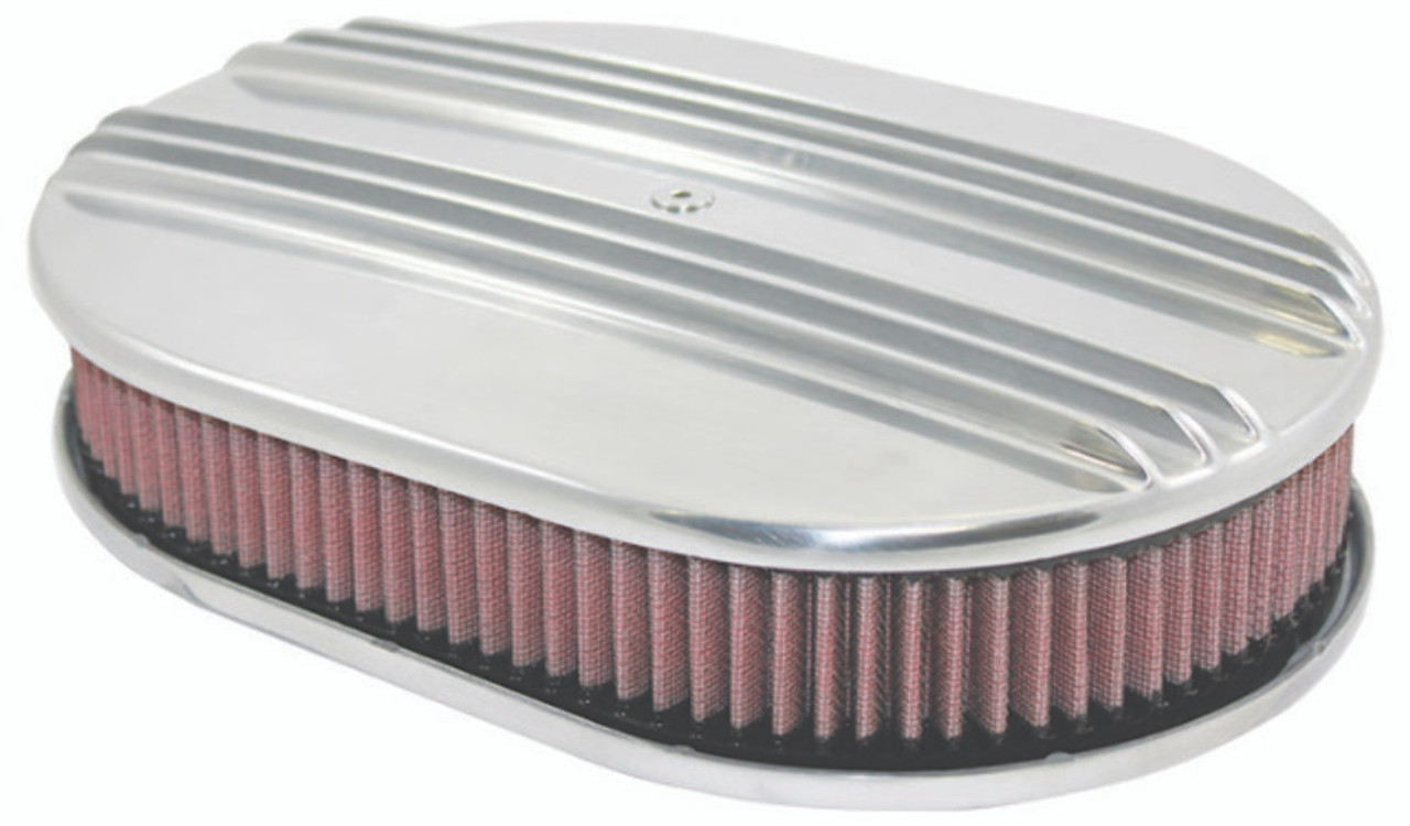 12" Classic Finned Polished Aluminum Oval Air Cleaner w/ Washable Filter