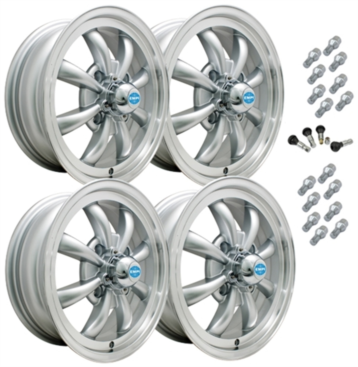 9685 Empi Gt 8 Style Wheel Package 4 Lug Vw Bug Ghia Type 3 4pc Set Silver 15 X 5 1 2 4 On 130mm Car Custom Online 9685 Empi Gt 8 Style Wheel Package 4 Lug Vw Bug Ghia Type 3 4pc Set Silver 15 X 5 1 2 4 On 130mm Car Custom Online