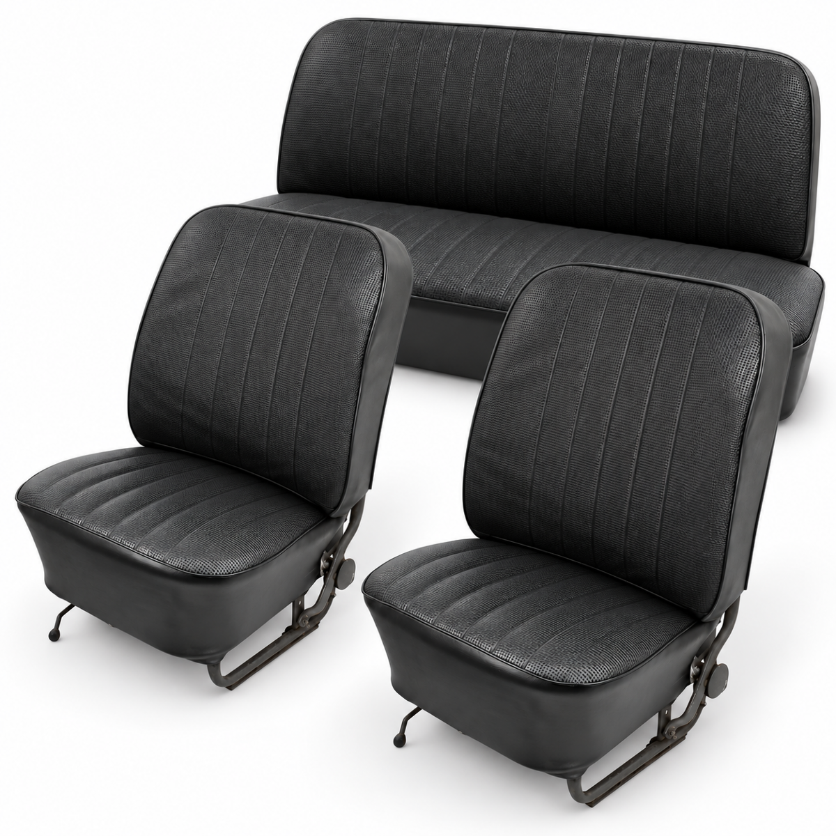 Seat Cover Kit, Slip-On Vinyl, Front & Rear, Black, Fits VW Bug 58-64 Type-1 Sedan, EMPI 4636