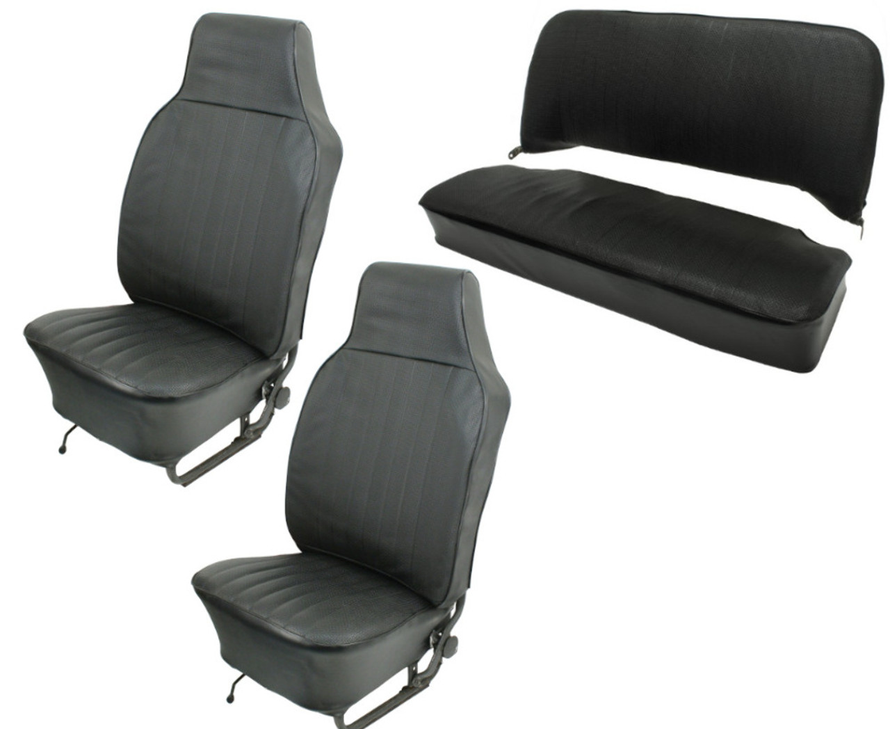Seat Cover Kit, Slip-On Vinyl, Front & Rear Black, Fits VW Bug 68-69 Type-1 Sedan, EMPI 4638
