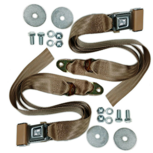 (2) VW Bug Ghia Type 3 Buggy 2-Point Lap Belt TAN Seat Belts, Pair EMPI  18-1022