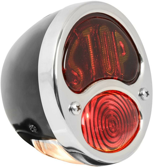 KNS Accessories KA0038 Black 12V Duolamp Tail Light for Ford Model A with Amber "STOP" Script on Red Glass Lens and License Light (with S.S. Rim)