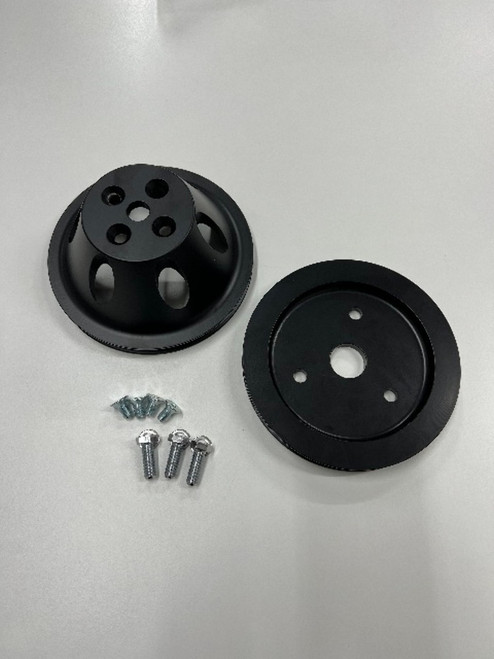 Black Aluminum Single Groove Pulleys & Bolts for SBC 283-350 with Short Water Pump