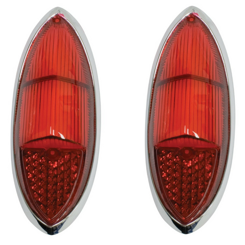 (2) Red Taillight Lenses w/ Chrome Ring, Fits VW Ghia 60-69, 141-945-227D