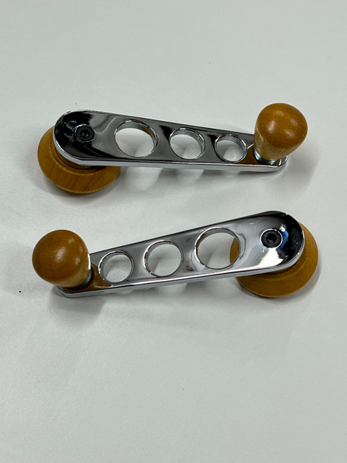 Chrome Window Winders w/ Wooden Trim, Pair - For VW Type-1 1968-Later Chrome Window Winders w/ Wooden Trim, Pair - For VW Type-1 1968-Later