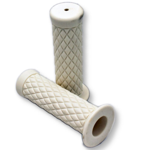 7/8" Motorcycle Grips White Diamond Pattern for Cafe Racer, Cruiser,