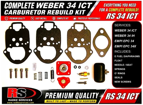 Radke Services RS 34 ICT Carburetor Rebuild Kit for Weber 34 ICT / ICH & EMPI EPC 34 / 34X