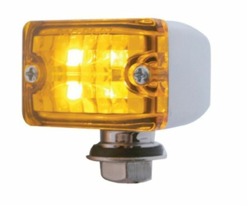 4 Amber LED Small Rectangular Chrome Rod Light w/ Amber Lens - 12V - Hot Rat Rod