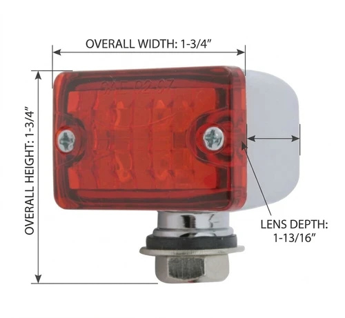 4 Red LED Small Rectangular Chrome Rod Light w/ Red Lens - 12V - Hot Rat Rod