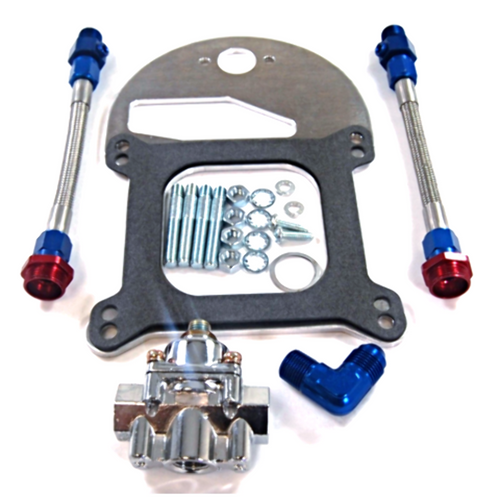 Braided Fuel Line Pressure Regulator Kit Dual Outlet - Holley 4150 Carburetor 6AN