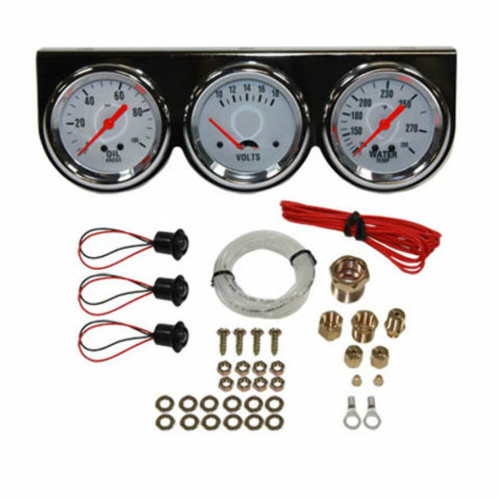 Universal 2-5/8" 3 Gauge Set Chrome Bezel Water Oil Pressure Volts 3 Gauges Kit