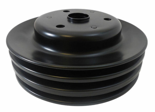 Black Steel LWP Triple Groove Crankshaft Pulley, Fits SBC Chevy 283-350