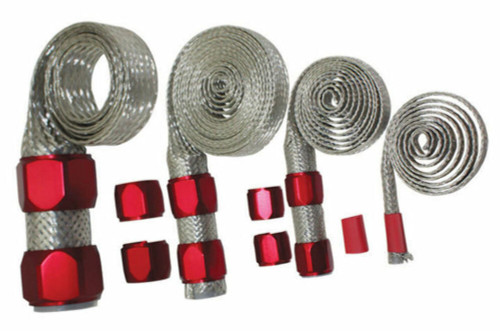 Stainless Braided Engine/Vacuum/Fuel/Heater/Oil Line Hose Sleeve Dress Up Red Kit