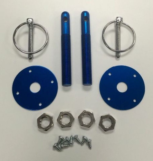 Muscle Car Blue Aluminum Hood Pin Kit – 3/16" Flip‑Over Style, 1/2" Studs, Universal Fit