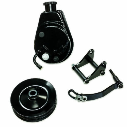 SBC Chevy SB Black Saginaw Power Steering Pump w/ Bracket & Double Groove Pulley