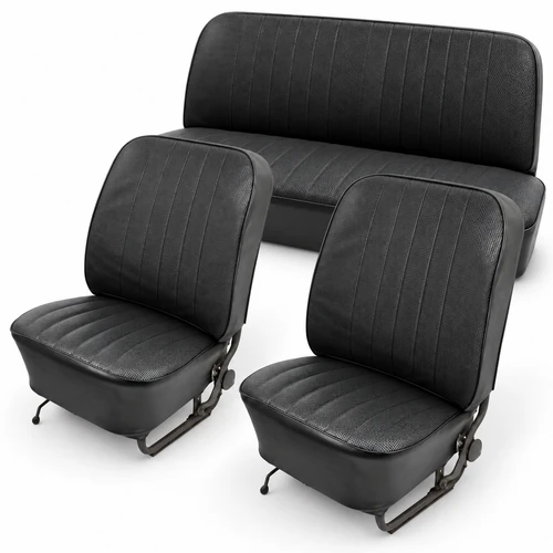 Seat Cover Kit, Slip-On Vinyl, Front & Rear, Black, Fits VW Bug 58-64 Type-1 Sedan, EMPI 4636