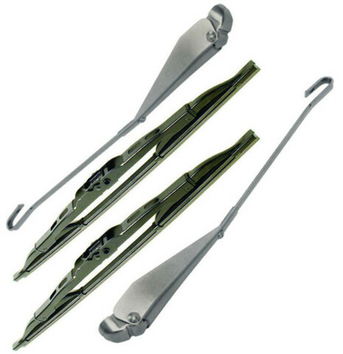 Wiper Arm & Blade Package, 4pc, Silver, Fits VW Type 1 Bug/Beetle 1968-1969