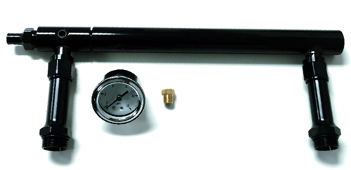 Anodized Aluminum Fuel Log For Holley 4150 Carbs - Red/Blue Billet With White Fuel Pressure Gauge - Double Pumper Setup