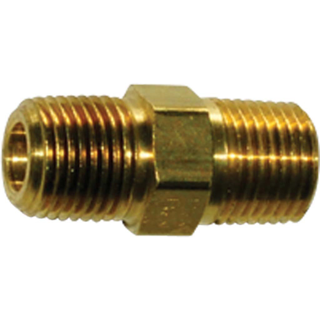 1/16 MPT x 1/16 MPT, Brass Pipe Hex Nipple - 3325X1 - Hi-Line Inc.