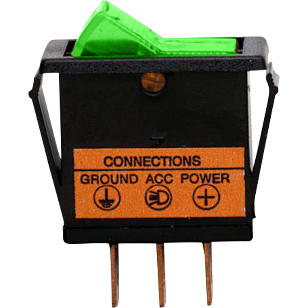 16 AMP, 12 VDC Green, Illuminated Rocker Switch - Hi-Line Inc.