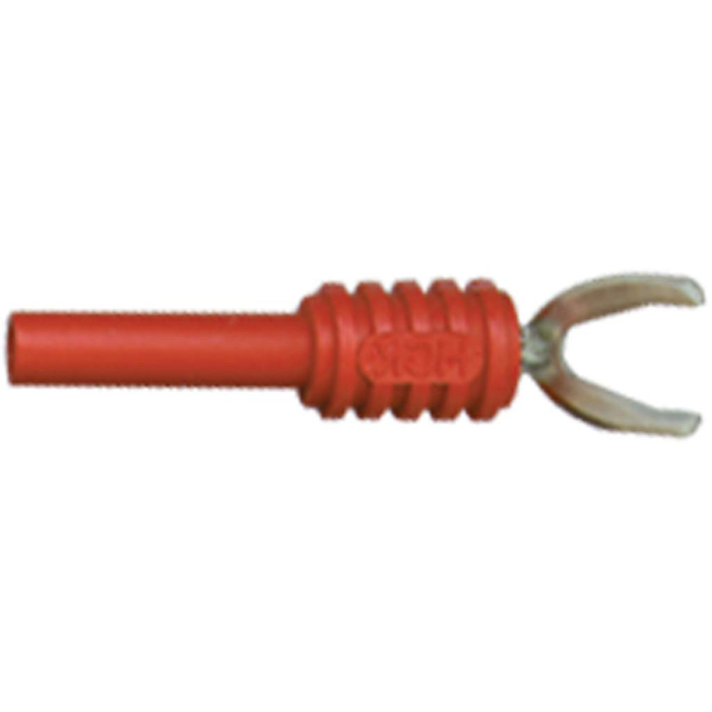 Red Banana Jack to Insulated Spade Terminal adapter - Hi-Line Inc.