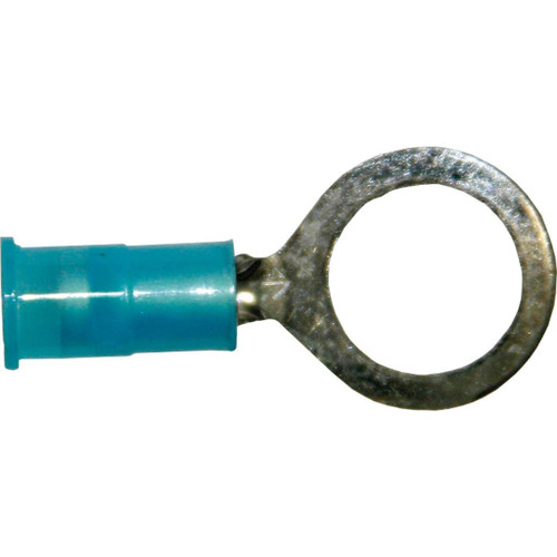 16-14 AWG, Ring, 3/8" Stud, Copper Nylon Insulated Brass Support Sleeve