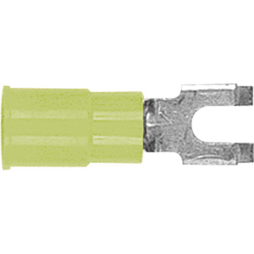 12-10 AWG, Flanged Fork, #6 Stud, Copper Nylon Insulated Brass Support Sleeve 12-10 AWG, Flanged Fork, #6 Stud, Copper Nylon Insulated Brass Support Sleeve