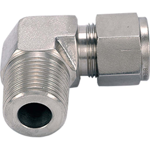 1/2" Tube O.D. x 1/2" MPT Male Elbow, Double-Ferrule Stainless Steel