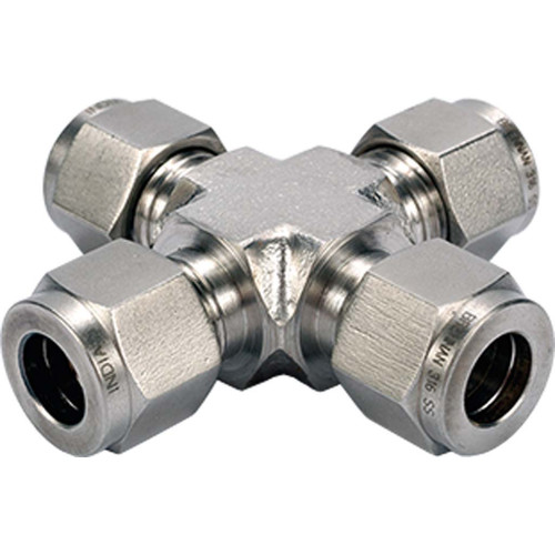 1/8" Tube O.D. Union Cross, Double-Ferrule Stainless Steel 1/8" Tube O.D. Union Cross, Double-Ferrule Stainless Steel