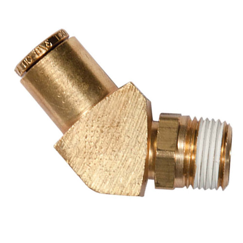 3/8" Tube O.D. x 1/8" MPT, D.O.T. Air Brake Quick Connect 45 deg Elbow - Swivel Male - 1880X6X2S 3/8" Tube O.D. x 1/8" MPT, D.O.T. Air Brake Quick Connect 45 deg Elbow - Swivel Male - 1880X6X2S