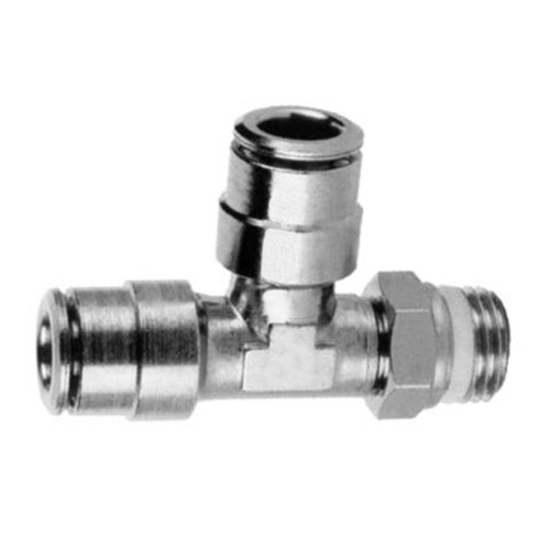 6 mm Tube O.D. x 1/4" Thread Size, Push Connect, Metric Male Run Tee Swivel (Universal BSPT/BSPP) - 1171X6MX4PTS 6 mm Tube O.D. x 1/4" Thread Size, Push Connect, Metric Male Run Tee Swivel (Universal BSPT/BSPP) - 1171X6MX4PTS