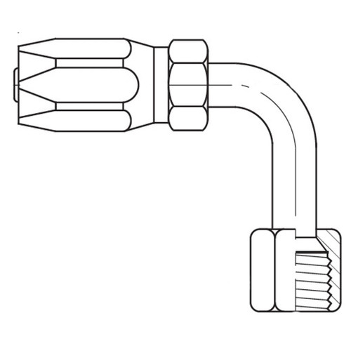 13/32" JIC 37 Deg Female Swivel Long Drop 90 Deg, 247 N Series, Field Attachable Hose Fittings 13/32" JIC 37 Deg Female Swivel Long Drop 90 Deg, 247 N Series, Field Attachable Hose Fittings