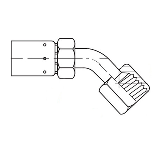 1/4" JIC 37 deg Female Swivel 45 deg Tube Elbow, Coll-O-Crimp E Series Hose Fittings - 04E684 1/4" JIC 37 deg Female Swivel 45 deg Tube Elbow, Coll-O-Crimp E Series Hose Fittings - 04E684