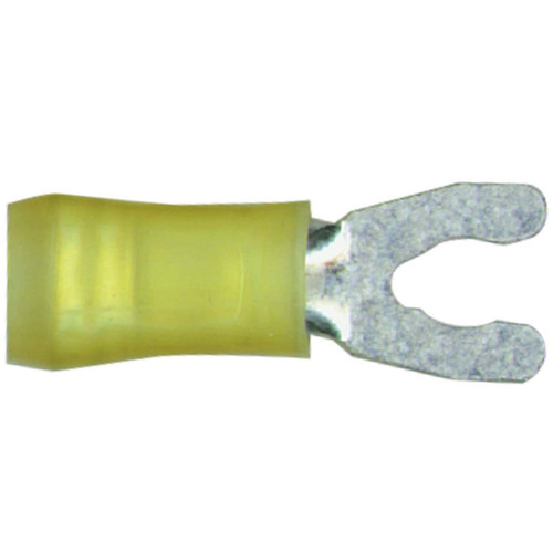 12-10 AWG, #8 Stud Size, Short Spring Fork Terminal, Nylon Insulation 12-10 AWG, #8 Stud Size, Short Spring Fork Terminal, Nylon Insulation